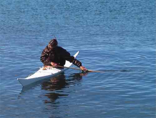 Greenlandic kayaker practicing technique