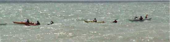 Sea kayak group on windy day