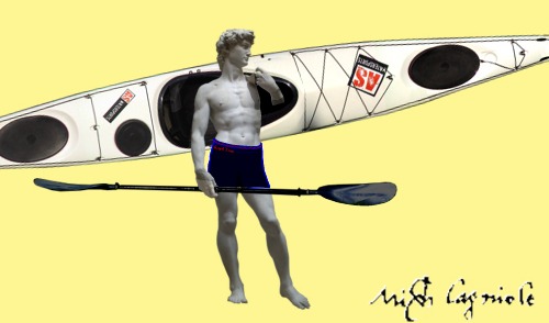 Michelangelo's David kayaking